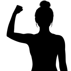 Female Empowerment Silhouette with Raised Fist Isolated on White Background © Hapun