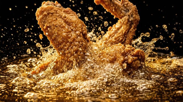 Crispy Chicken Wings Splashing into Deep Fryer Oil - AI Generated