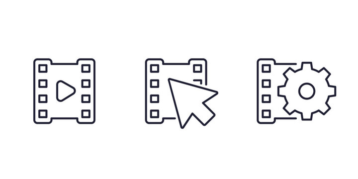 play video line icons with film strip