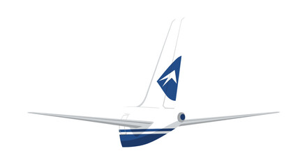 Airplane Tail Fin with Logo Flying Against White Background © Langsung
