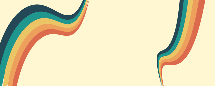 A colorful abstract design featuring wavy lines in a vibrant color palette on a cream background
