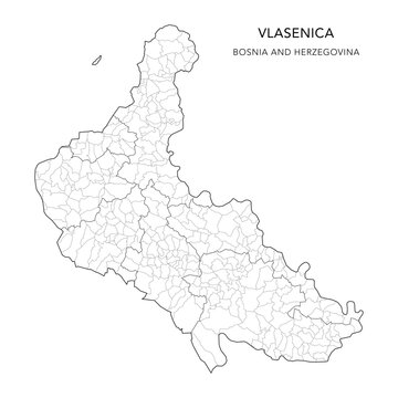 Vector Map of Vlasenica Mesoregion (Mezoregija Trebinje) with Settlements (Naselja), and Cities and Municipalities (Gradovi i Općine, Gradovi i Op&scaron;tine) - Republika Srpska, Bosnia and Herzegovina 2025