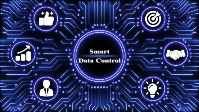 Smart data control concept featuring glowing blue circuitry patterns and