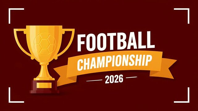 football championship 2026 trophy with a golden cup on a dark red background graphic