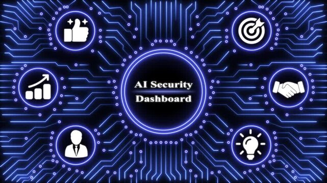 Ai security dashboard interface with glowing blue circuitry background
