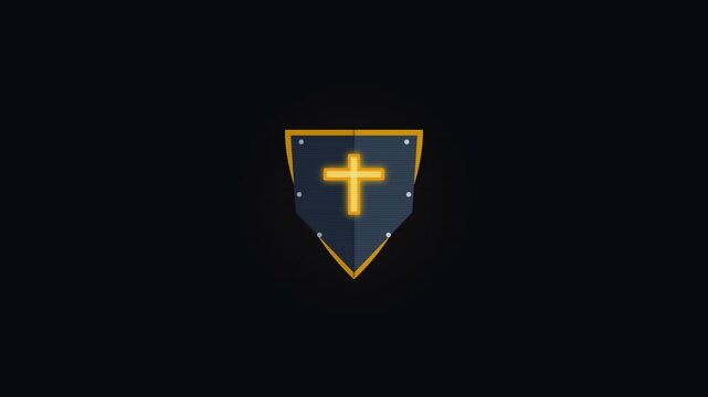 Golden Christian Cross Shield Icon - A Symbol of Faith, Protection, and Divine Honor, Representing Spiritual Strength and Sacred Values in a Modern Flat Design
