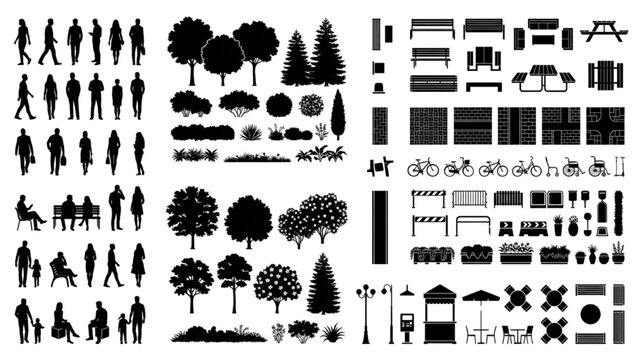 Architectural Site Planning CAD Library with People Trees Furniture Vehicles and Urban Elements