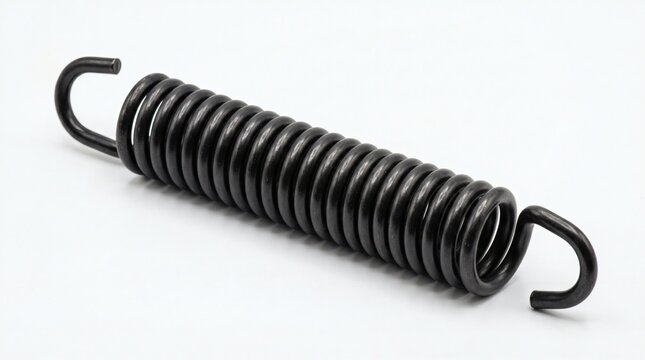 Close-up of a Black Coil Spring on a White Background.