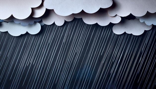Intricate Paper Cut Clouds Unleashing Torrential Rain Dark Background Paper Cut Layered Paper