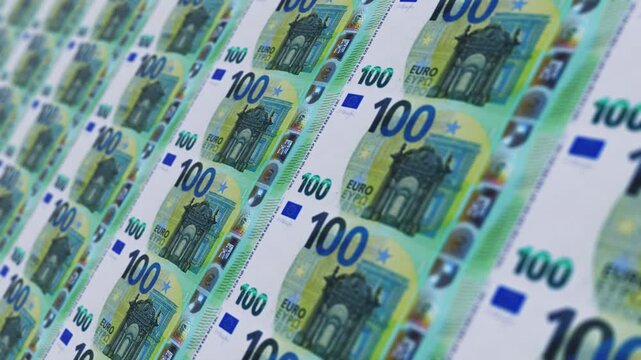 Lots of euro banknotes. 4k looped video. Smoothly moving euros banknotes. 100 Euros Money flying around Animation. European Euro Bill Falling Money Green Screen Animation &mdash; Cash Rain Effect Video