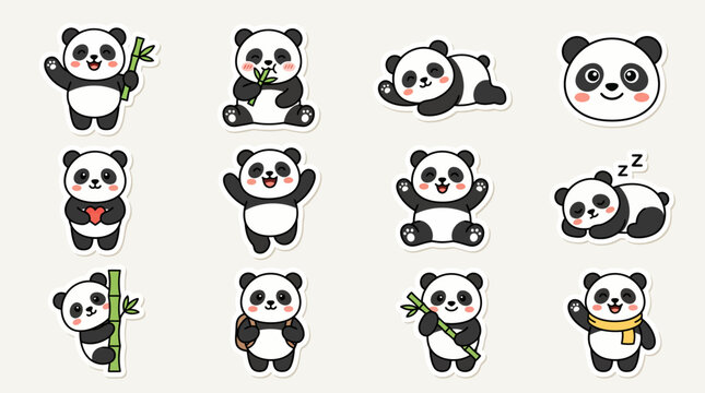 Cute panda stickers collection with various activities and poses