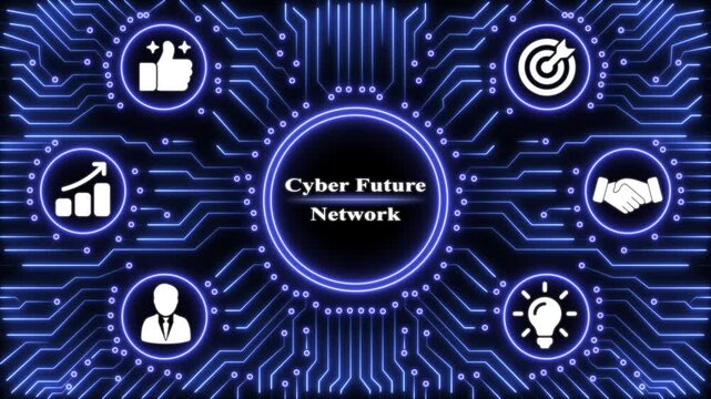 Cyber future network with glowing blue circuit board pattern and business