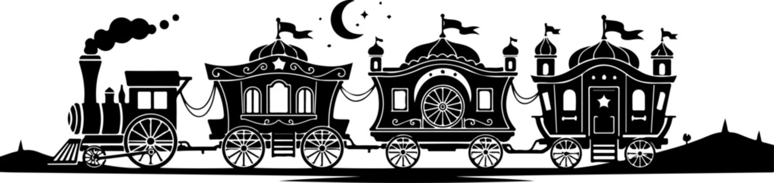 Vintage steam train, antique locomotive, black and white vector, illustration set