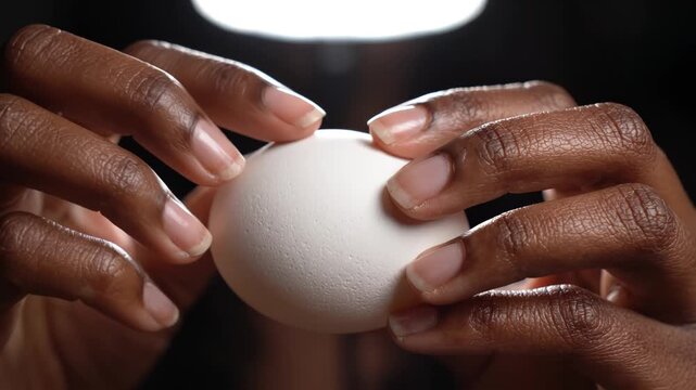 Hands holding a white egg