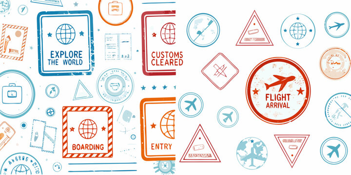 passport stamps collection vector illustration travel visa