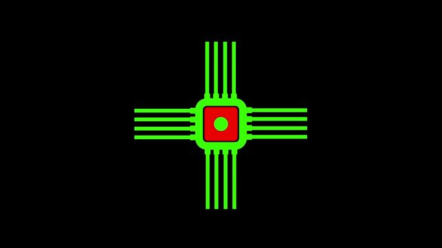 Microchip line icon, computer processor , simple logotype CPU icon animation. Microchip animation. Electronic component animated icon. Moving signals, scaling circles. 