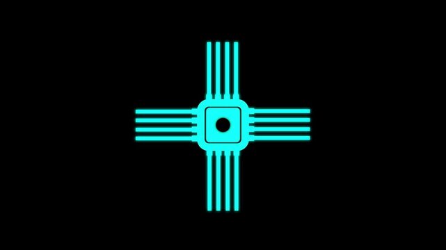 Microchip line icon, computer processor icon, simple logotype CPU animation. line animation. Electronic component animated icon. Moving signals, scaling circles. 