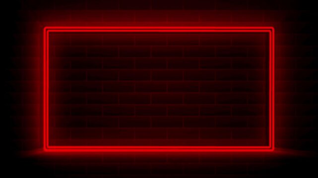 Red rectangle neon glowing line animation on brick wall background.
