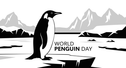 Penguin standing on ice alone. © Story