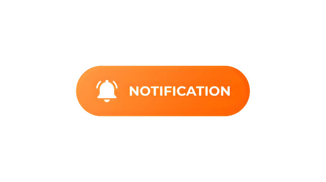 3d orange notification badge with bell icon on white background for ui design