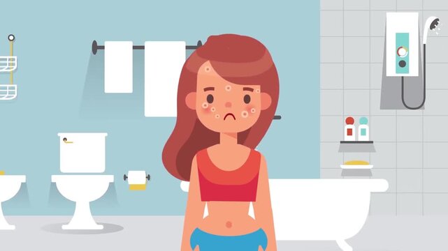 Sad and Anxious Depressed Woman Standing in Bathroom Interior Scene