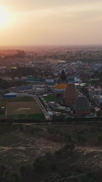 Aerial Drone Shot of Lord Shiva Statue at Char Dham Temple, Vrindavan, Mathura, India
