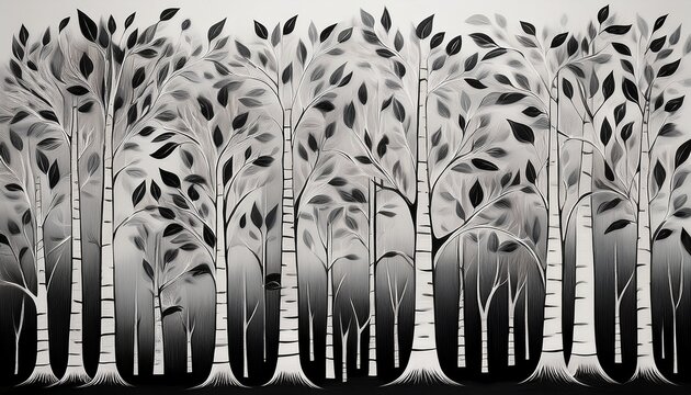 art of abstract black and white birch tree pattern