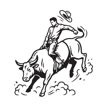 Bull rider cowboy on bucking bull vector illustration