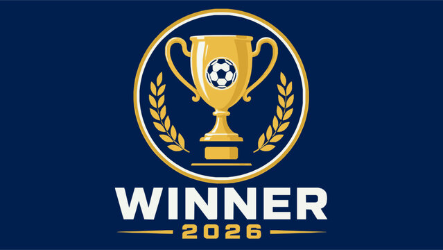 Golden soccer trophy winner badge celebrating championship success for 2026 event