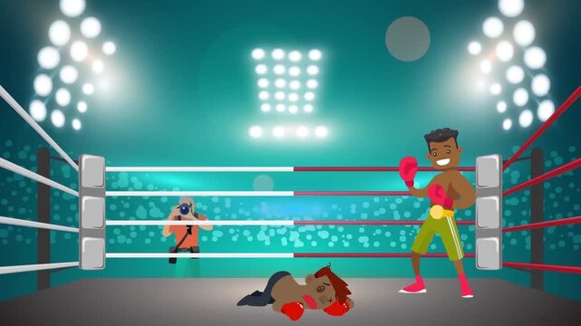 Professional Boxing Match with Two Athletes in Ring under Spotlights