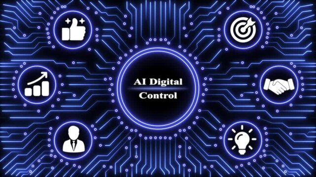 Ai digital control text surrounded by glowing blue circuit board lines and digital for business growth and technology