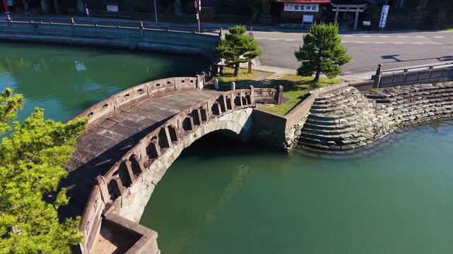 Crane-Up Shot of Furobashi Bridge in Wakanoura &ndash; Japan Heritage, Wakayama City, Japan　日本遺産・和歌の浦「不老橋のクレーンアップ」和歌山県和歌山市