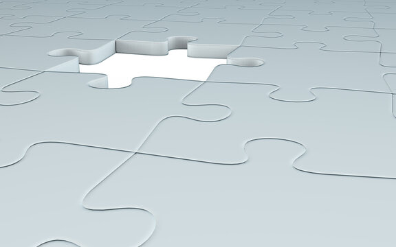 perspective detail of white puzzle with missing piece link