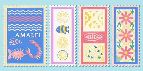 travel stamps with coastal themes vector amalfi © Smritykona