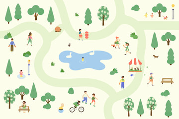 Fototapeta premium park activity map illustration top down view trees