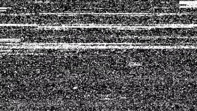 Authentic analog VHS screen with glitch distortion, static noise, and CRT television artifacts