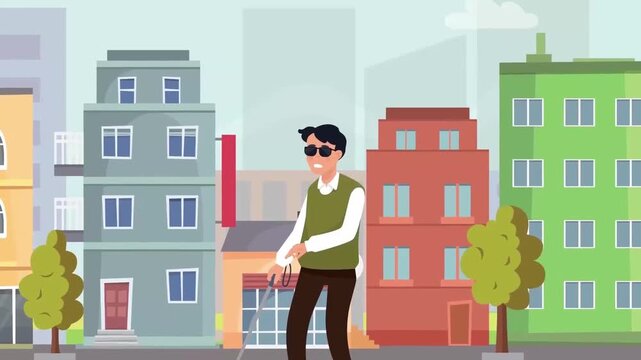 Hipster Man with Sunglasses Walking Down City Street Animation