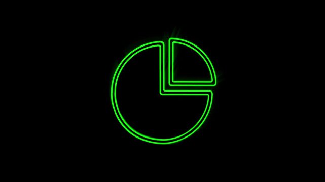 Pie chart neon glowing line animation on black background.