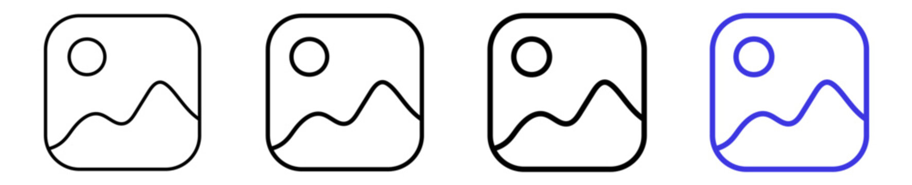 Image gallery picture media photo linear icon collection design. Editable vector stroke icons.