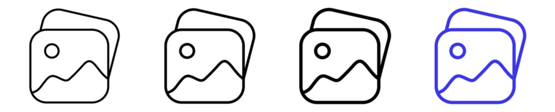 Images gallery photo album media portfolio linear icon collection design. Editable vector stroke icons.