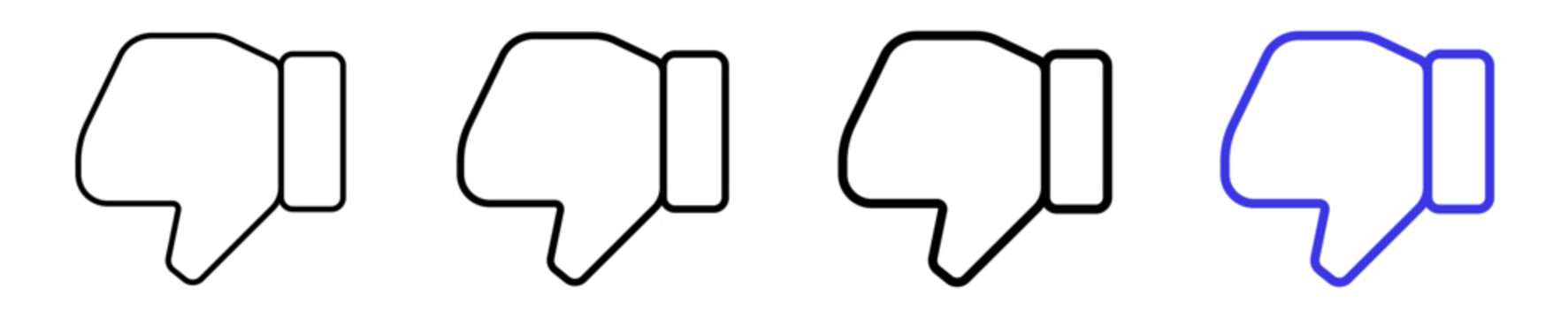 Dislike thumbs down bad negative feedback linear icon collection design. Editable vector stroke icons.