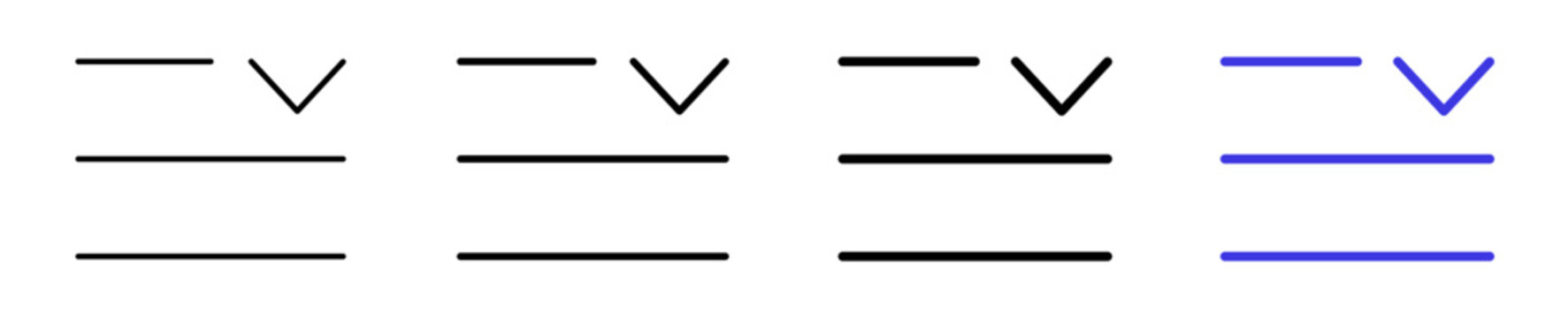 Dropdown menu text layout chevron linear icon collection design. Editable vector stroke icons