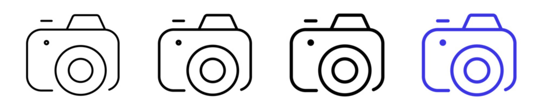 Camera photo picture upload linear icon collection design. Editable vector stroke icons