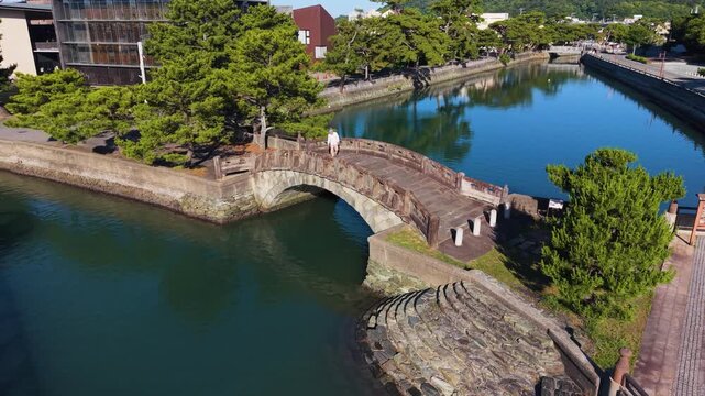 Early Morning Aerial Footage of Furobashi Bridge in Wakanoura &ndash; Japan Heritage, Wakayama City, Japan　日本遺産・和歌の浦「早朝の不老橋の空撮映像」和歌山県和歌山市