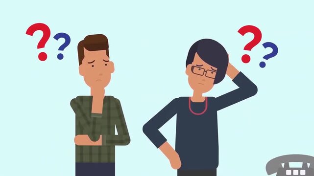 Confused Couple Scratching Heads with Question Marks Concept Animation