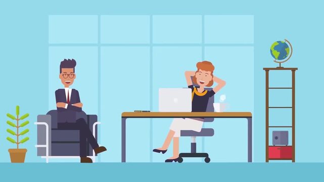 Professional Corporate Meeting and Interview in Office Desk Setup Animation
