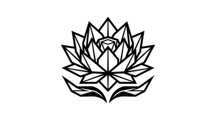 Obraz premium Modern Geometric Lotus Flower Abstract Black and White Line Art
