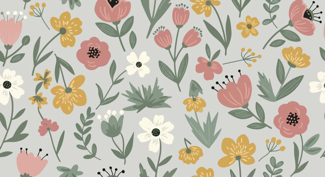 Hand drawn colorful flower vintage vector eps