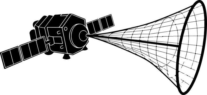 Satellite antenna, space communication, black and white vector, satellite dish, communication technology