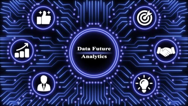 Data future analytics concept with glowing blue circuitry background